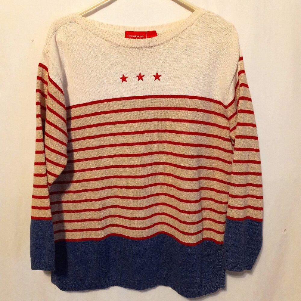 Liz Claiborne Red, White, Blue Cotton Sweater Women's Large Vintage